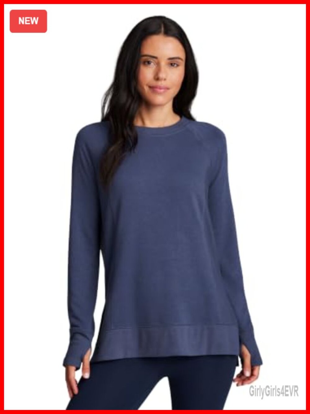 Lightweight French Terry Tunic Sweatshirt with Thumbholes & Ribbed Side